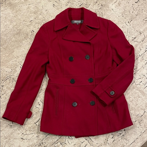 Kenneth Cole Reaction Burgundy Red Double-Breasted Peacoat - Picture 1 of 10